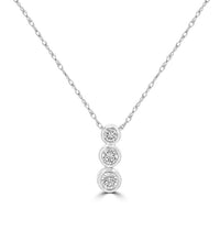 14K gold pendant necklace with three bezel-set round diamonds