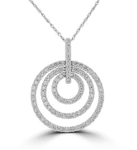14K white gold triple circle pendant with lab-grown diamonds in pavé setting