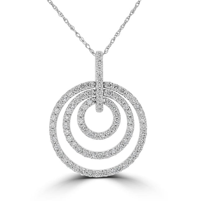14K white gold triple circle pendant with lab-grown diamonds in pavé setting