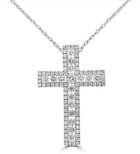 14K gold diamond cross pendant with double pavé rows of lab-grown diamonds