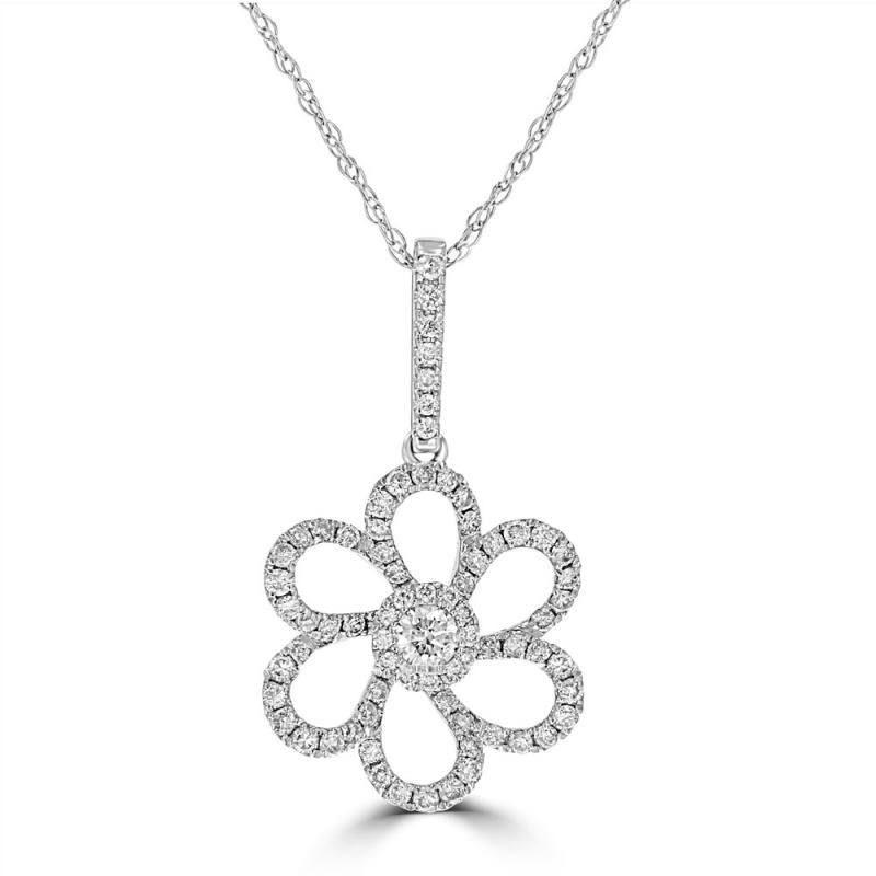 14K gold flower-shaped diamond pendant necklace with lab-grown stones