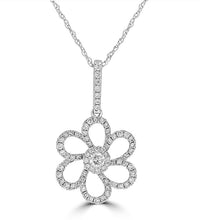 14K gold flower-shaped diamond pendant necklace with lab-grown stones