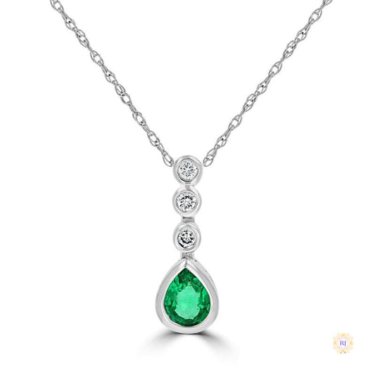 Bezel 2 ct. Emerald & Diamond Pendant