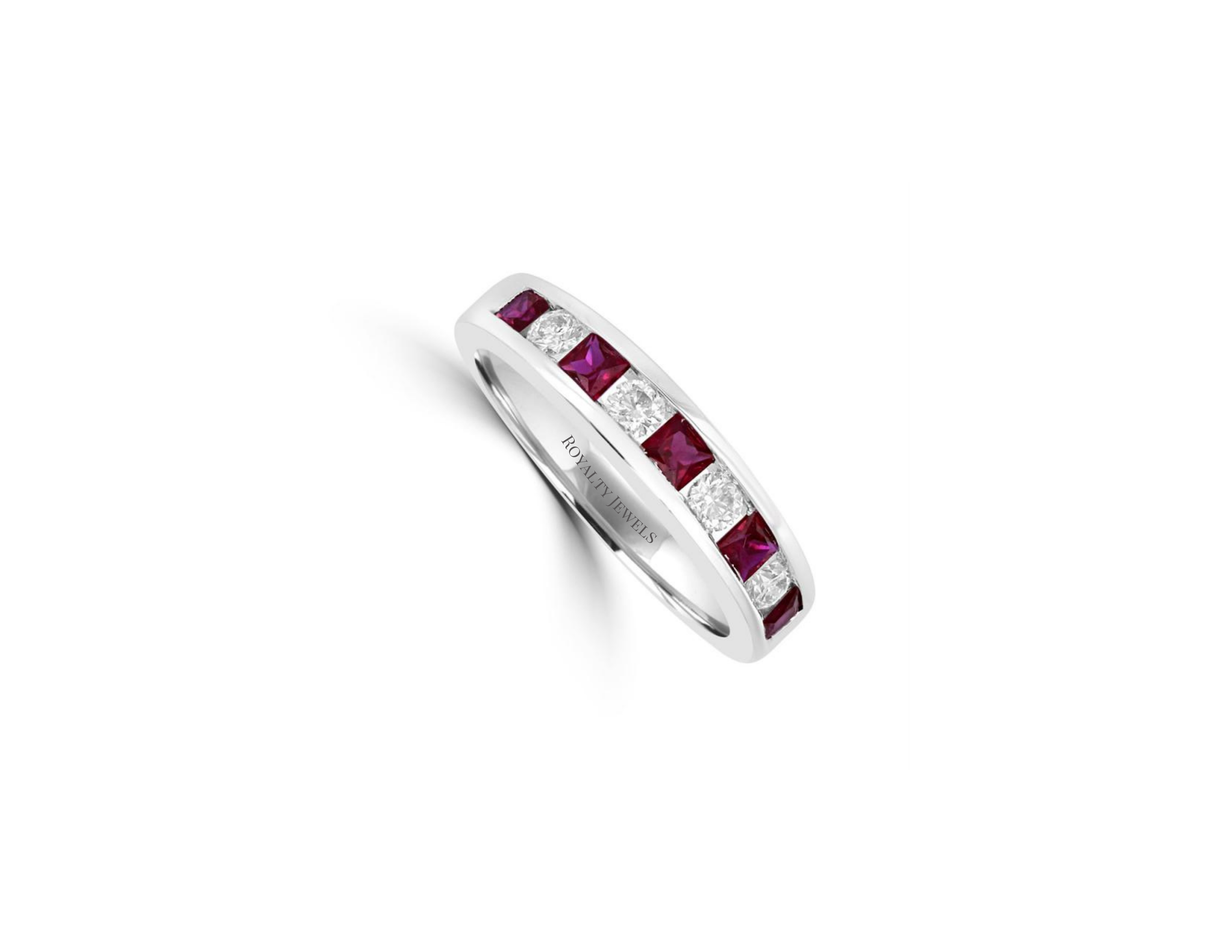 14K White Gold Ruby & Diamond Channel Band Ring