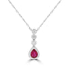 Elegant pear-shaped ruby and bezel-set diamond pendant in 14K white gold