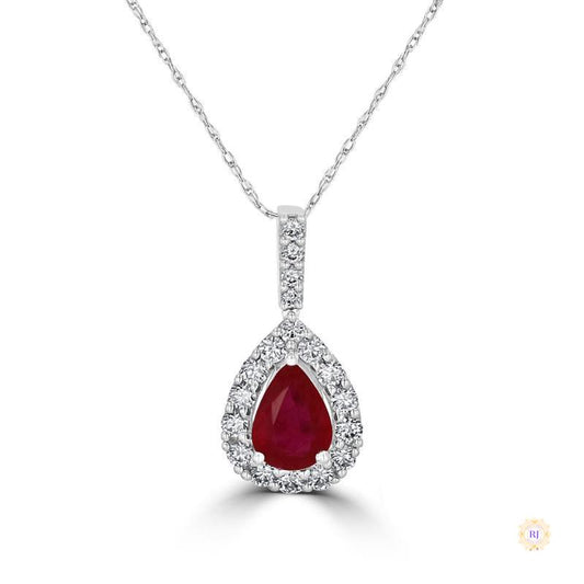 2 ct. Pear Ruby Diamond Halo Pendant