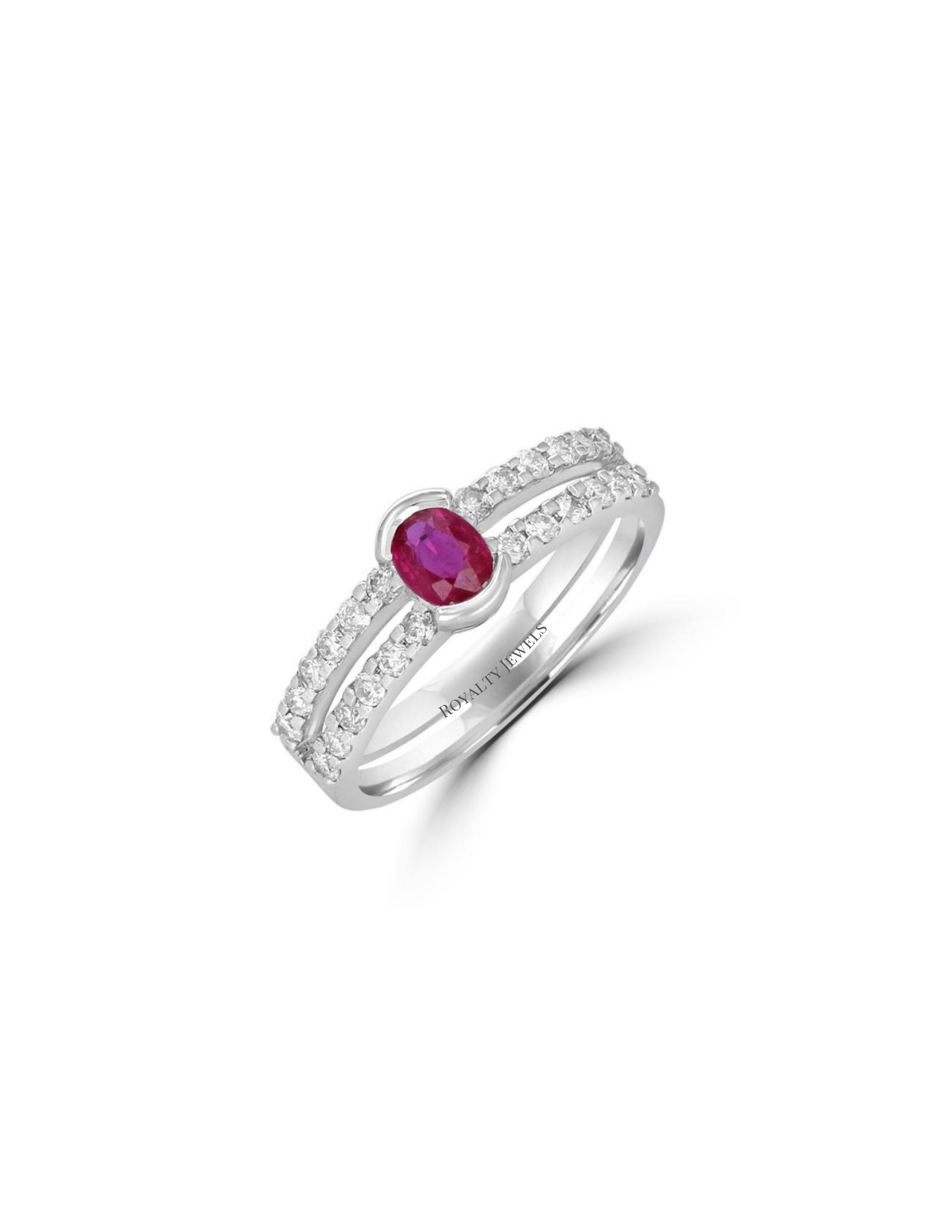 Luxury 14K white gold bezel-set ruby and diamond two-row band ring for women