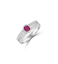 Luxury 14K white gold bezel-set ruby and diamond two-row band ring for women