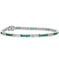 14K Gold Emerald and Diamond Channel-Set Bracelet in White Gold