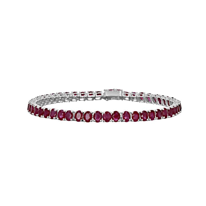 Elegant 14K White Gold Oval Ruby Tennis Bracelet