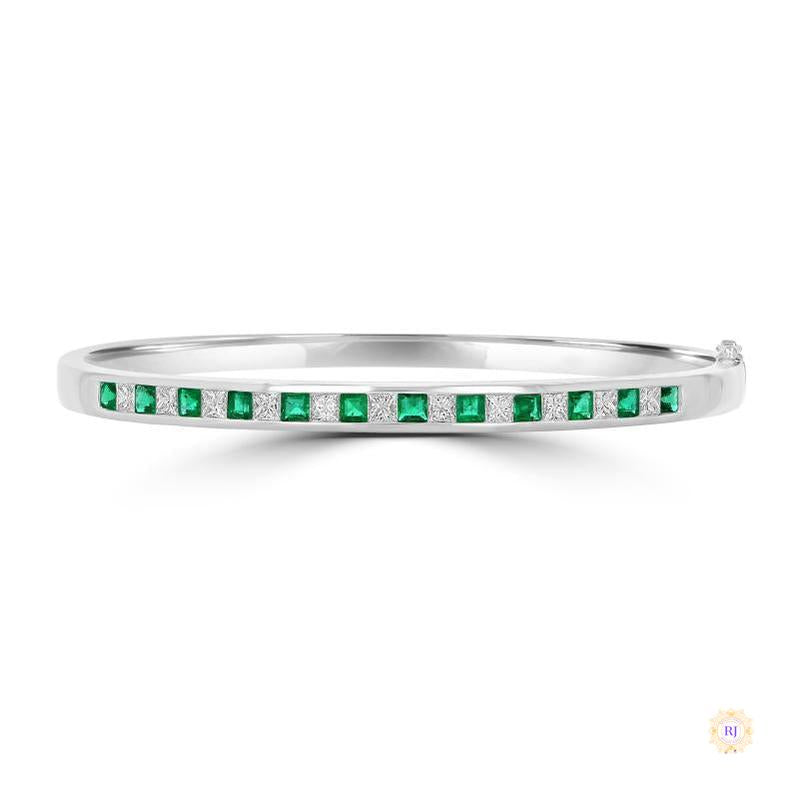 Emerald & Diamond Channel Bangle Bracelet
