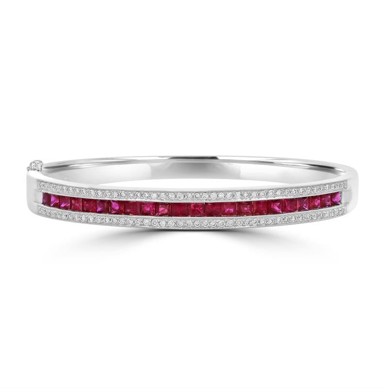 14K Ruby & Diamond 15 carat  Double Row Bangle Bracelet