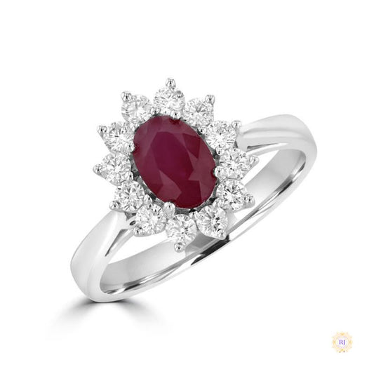 Oval 2 ct. Ruby Halo Diamond Ring