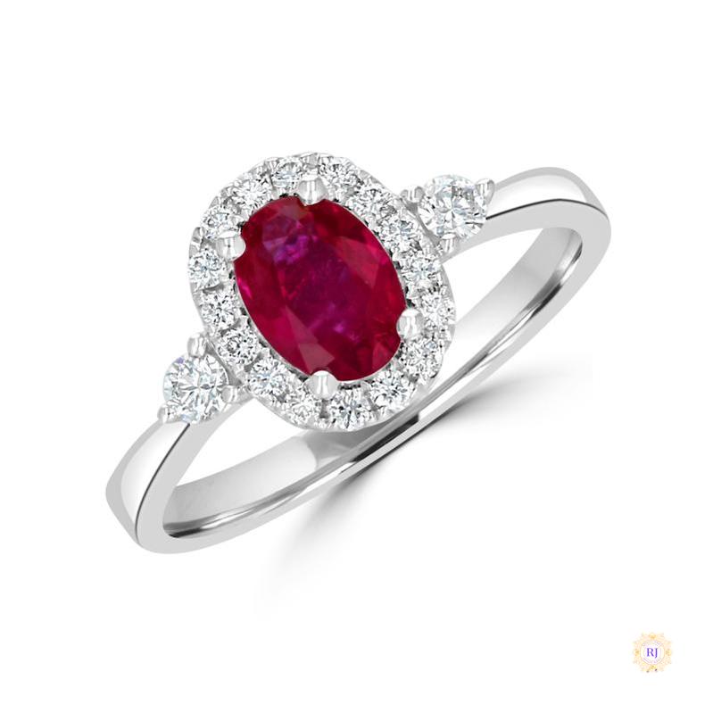 Oval 3ct Ruby Halo & Diamond Side Ring