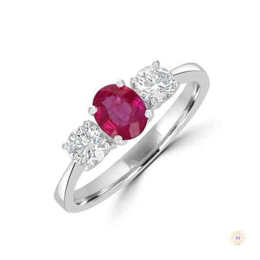 1.50 ct. Oval Ruby & Diamond 3-Stone Ring