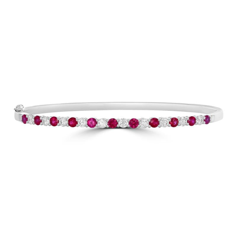 14K Round 14 carat Ruby & Diamond Prong Set Bangle Bracelet