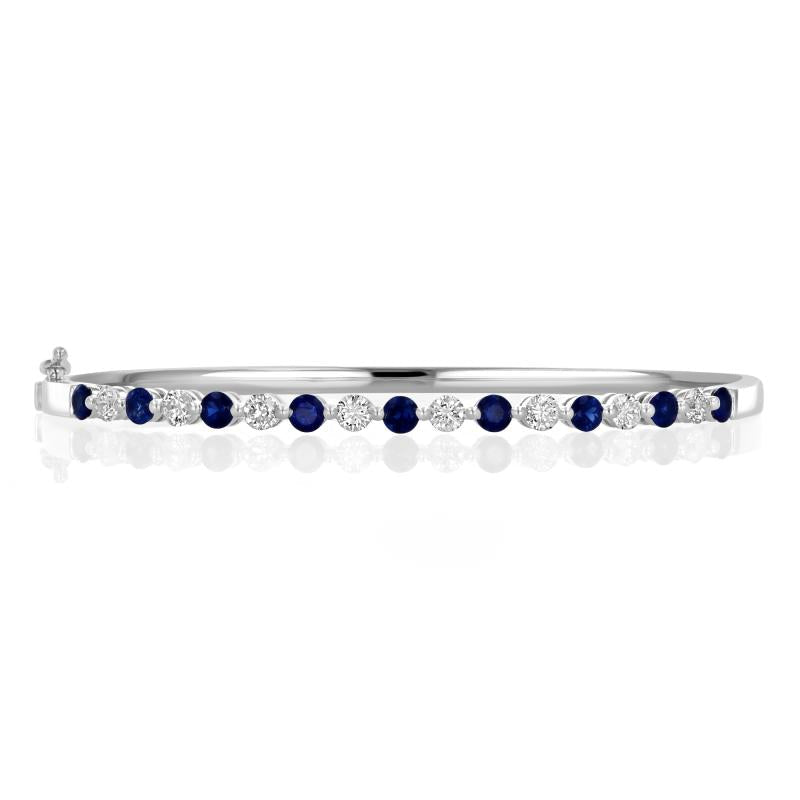 14K Gold Sapphire & Diamond Prong Bangle Bracelet