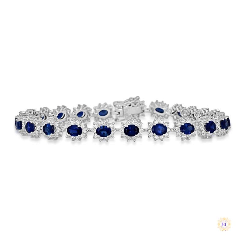 Oval Sapphire & Diamond Halo Tennis Bracelet