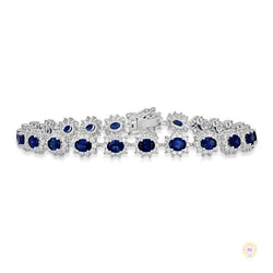 Oval Sapphire & Diamond Halo Tennis Bracelet
