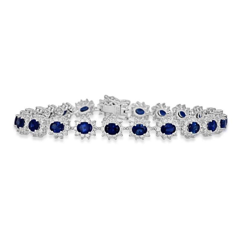 Oval Sapphire & Diamond Halo Tennis Bracelet