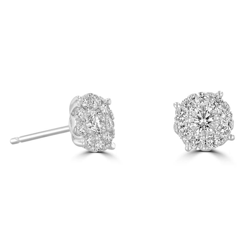 14K gold round cluster diamond stud earrings with lab-grown diamonds