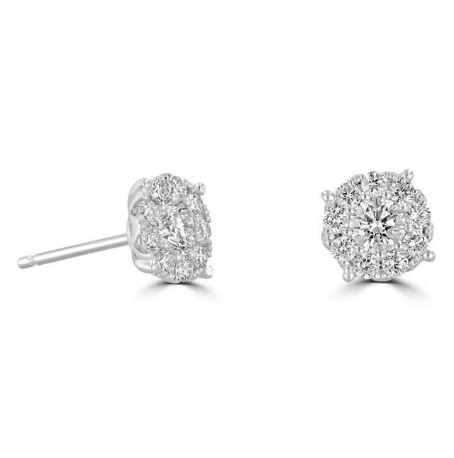 14K gold round cluster diamond stud earrings with lab-grown diamonds