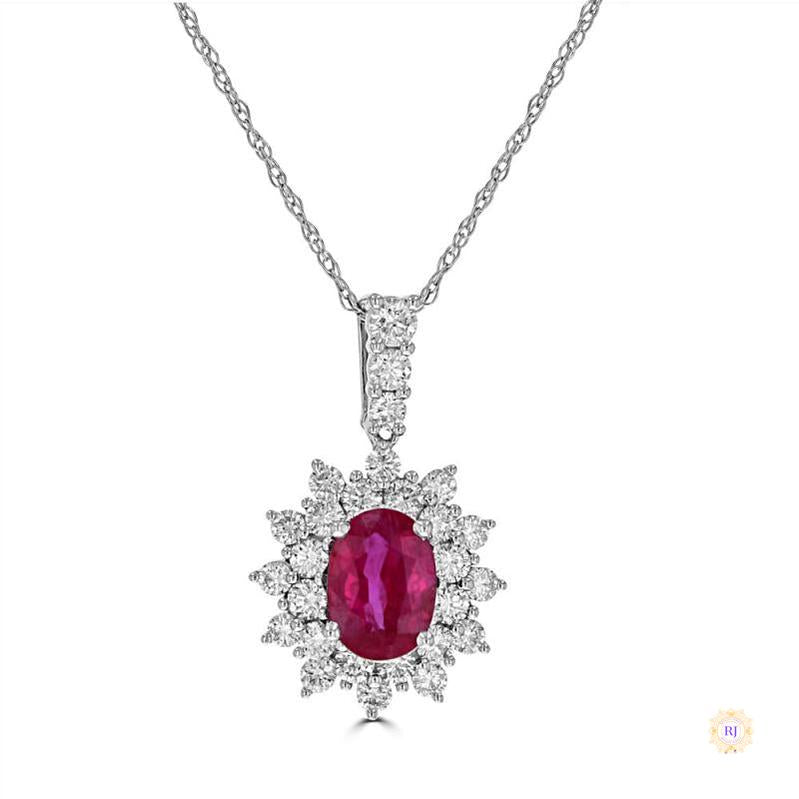 2 ct. Ruby Halo Pendant & Diamond Double Row | 14K White Yellow Rose Gold Platinum | IGI Certified