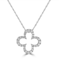 14K gold clover pendant necklace with lab-grown diamonds on fine chain