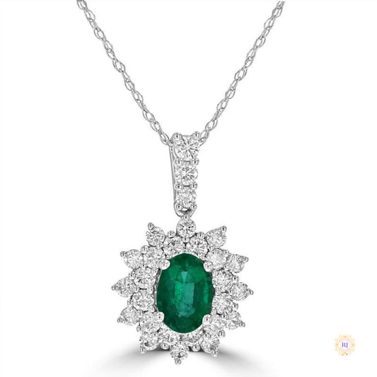 Oval Emerald & Diamond Halo Pendant