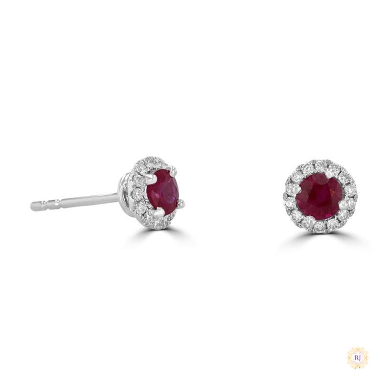 Round Ruby & Diamond Halo Stud Earrings