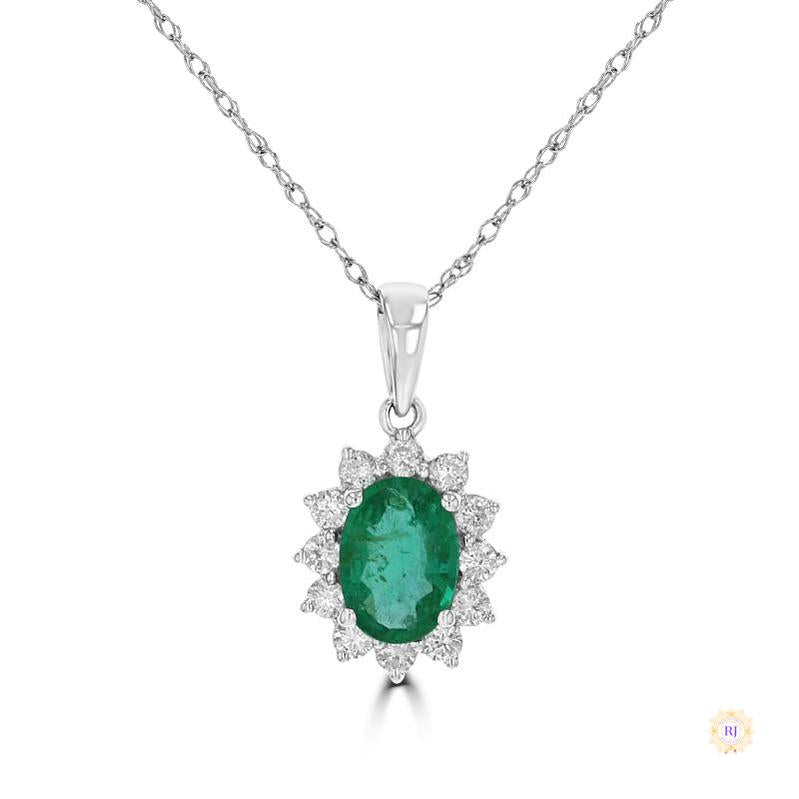 3 ct. Oval Emerald Halo Pendant in Diamond Frame | 14K White Yellow Rose Gold Platinum | IGI Certified