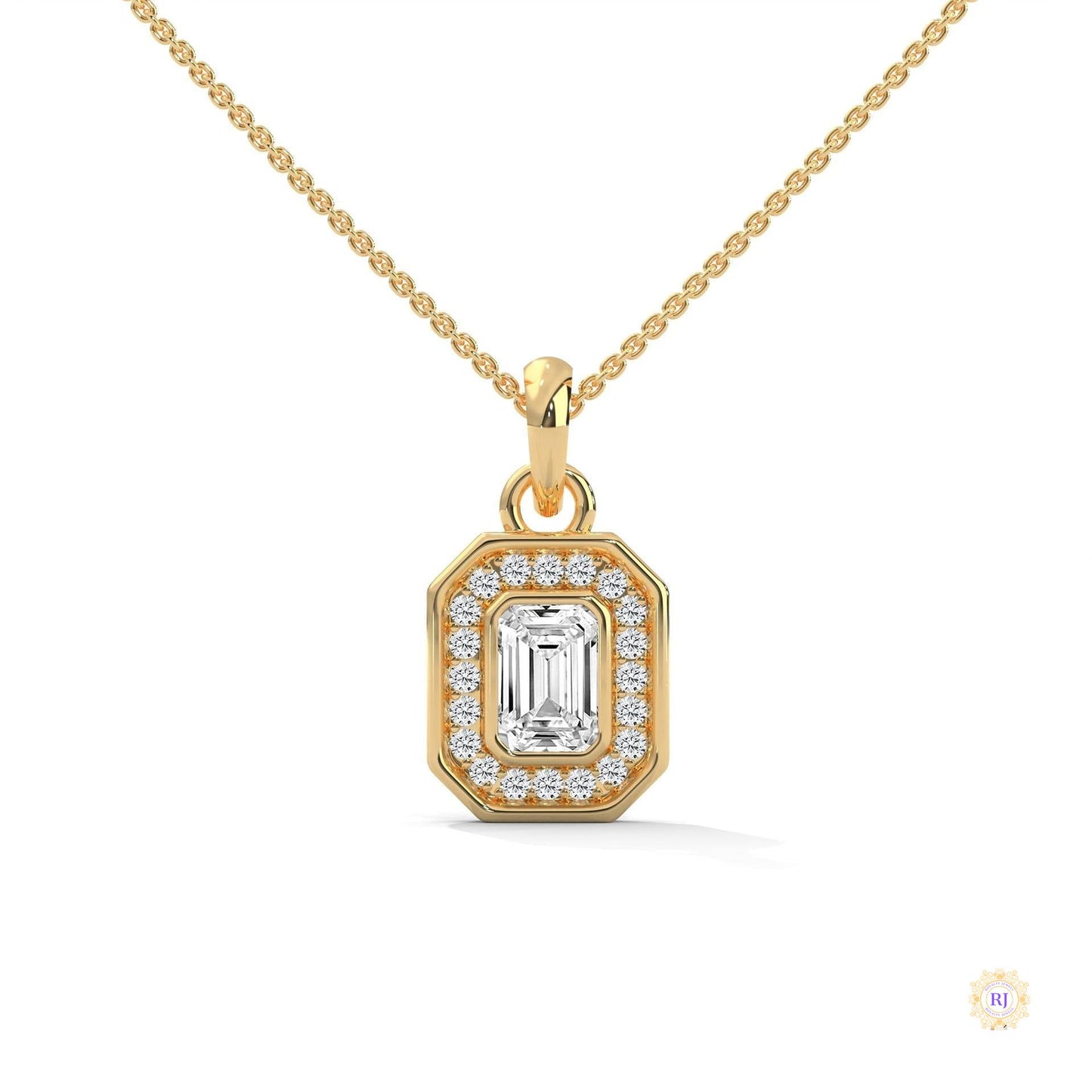 1.0 CT. Emerald-Cut Diamond Halo Pendant