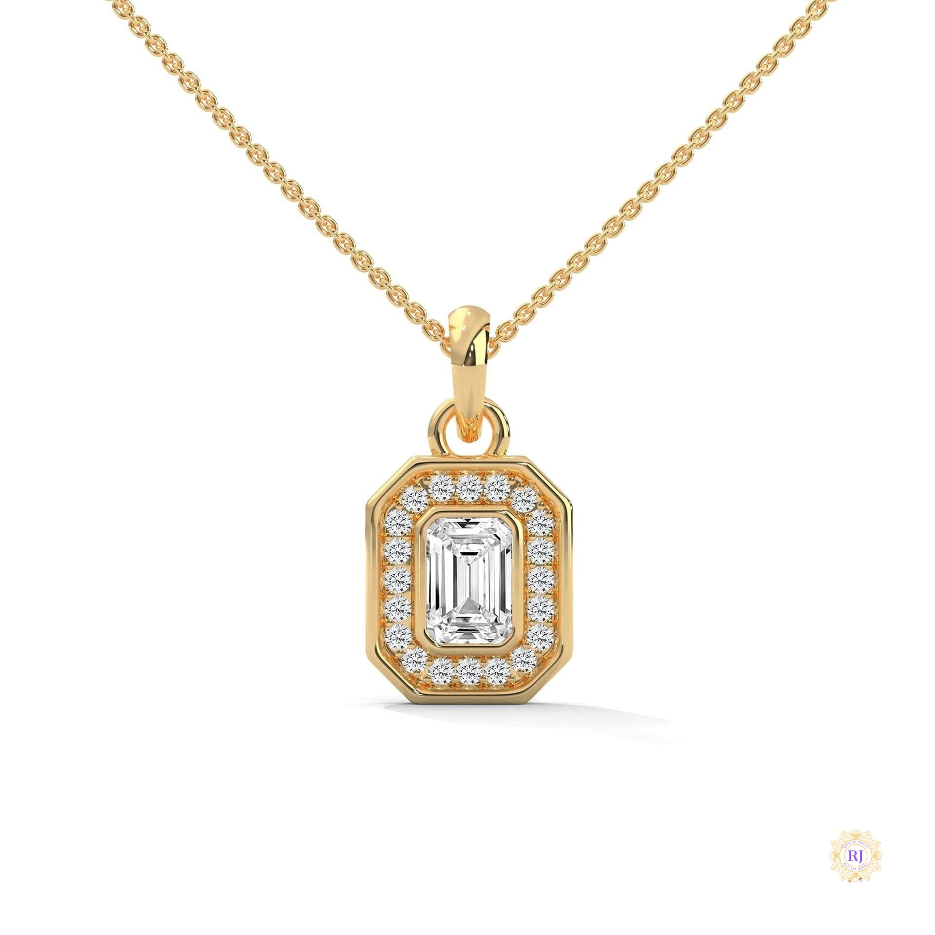 1.0 CT. Emerald-Cut Diamond Halo Pendant