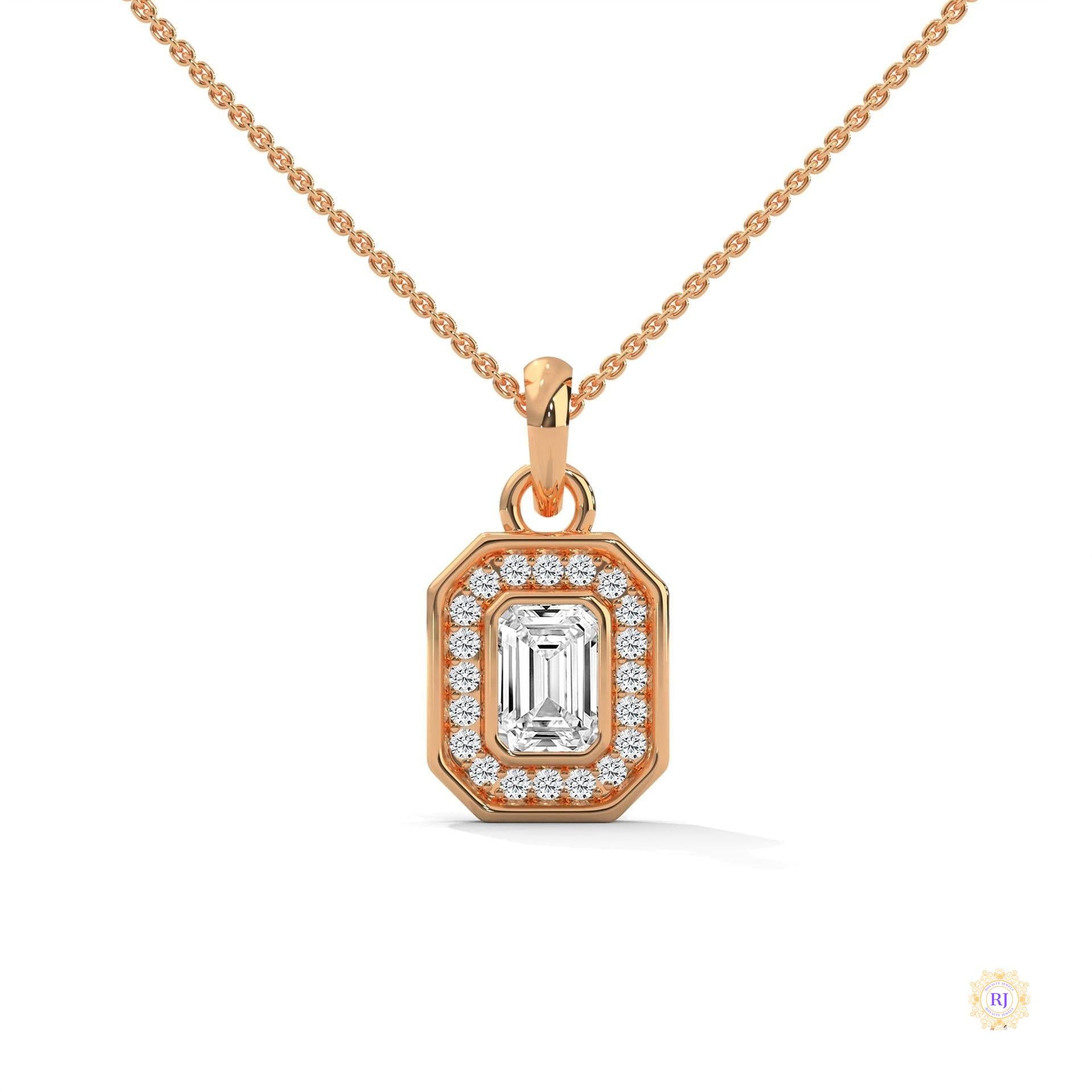 1.0 CT. Emerald-Cut Diamond Halo Pendant