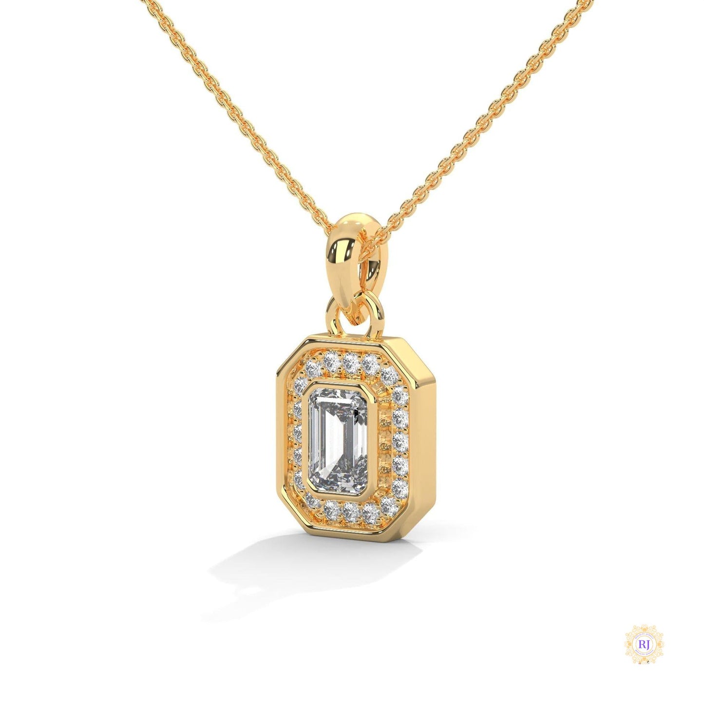 1.0 CT. Emerald-Cut Diamond Halo Pendant