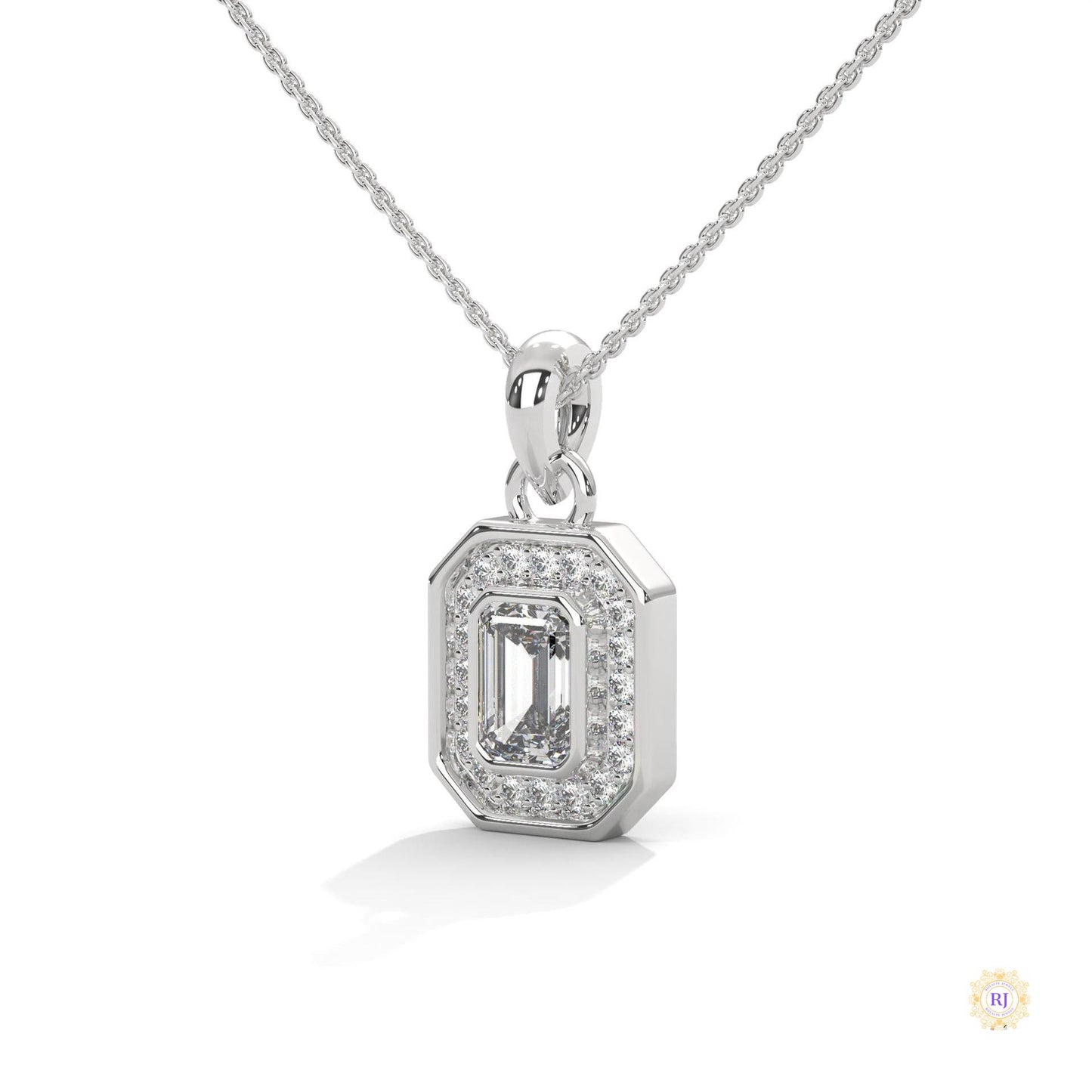 1.0 CT. Emerald-Cut Diamond Halo Pendant