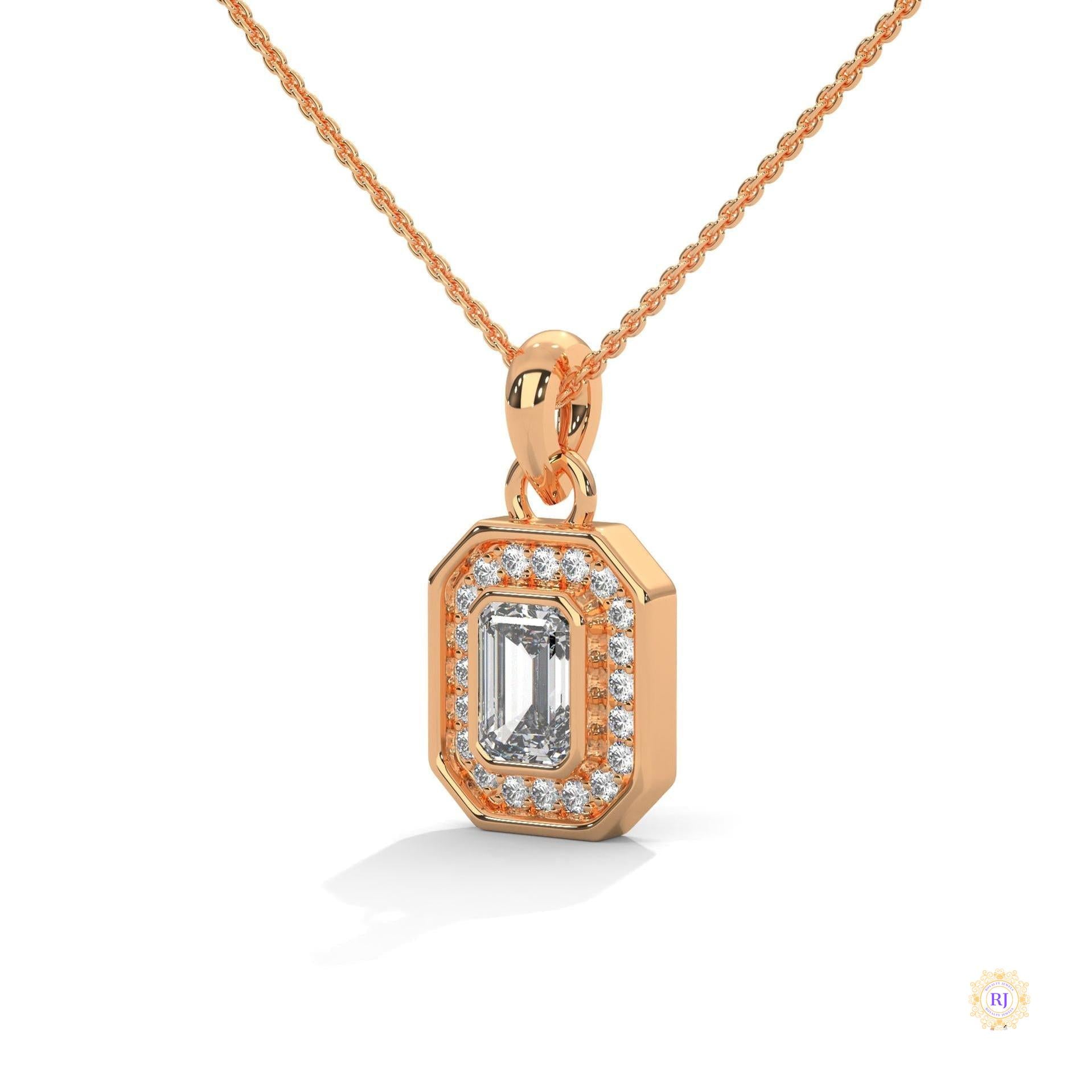 1.0 CT. Emerald-Cut Diamond Halo Pendant