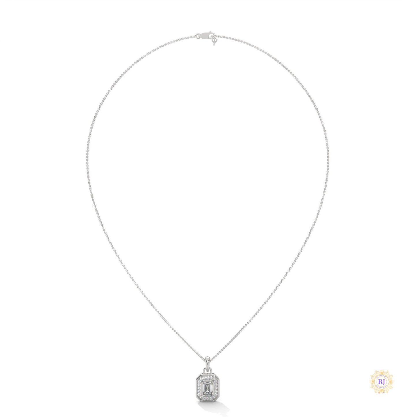 1.0 CT. Emerald-Cut Diamond Halo Pendant