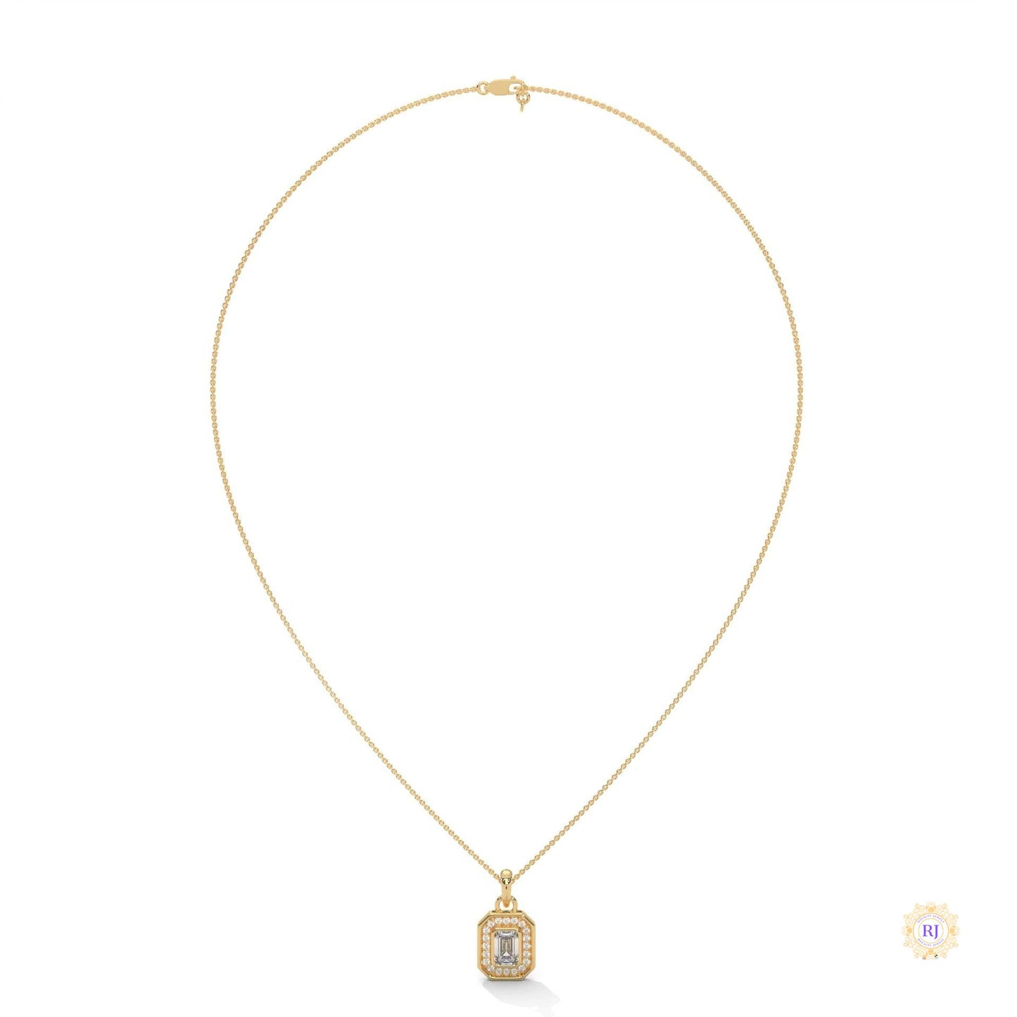 1.0 CT. Emerald-Cut Diamond Halo Pendant