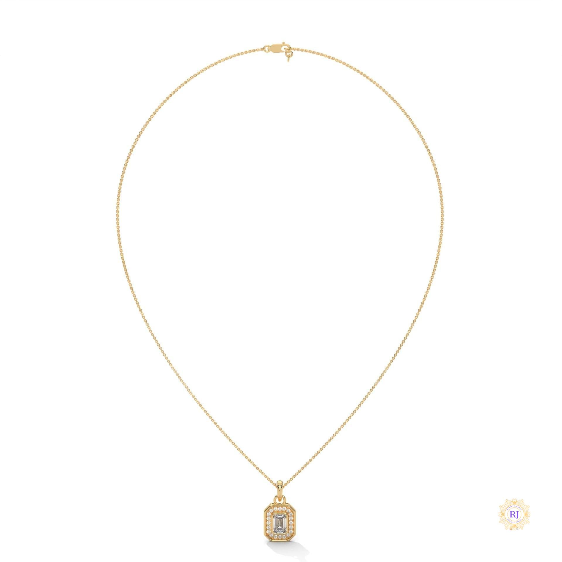 1.0 CT. Emerald-Cut Diamond Halo Pendant