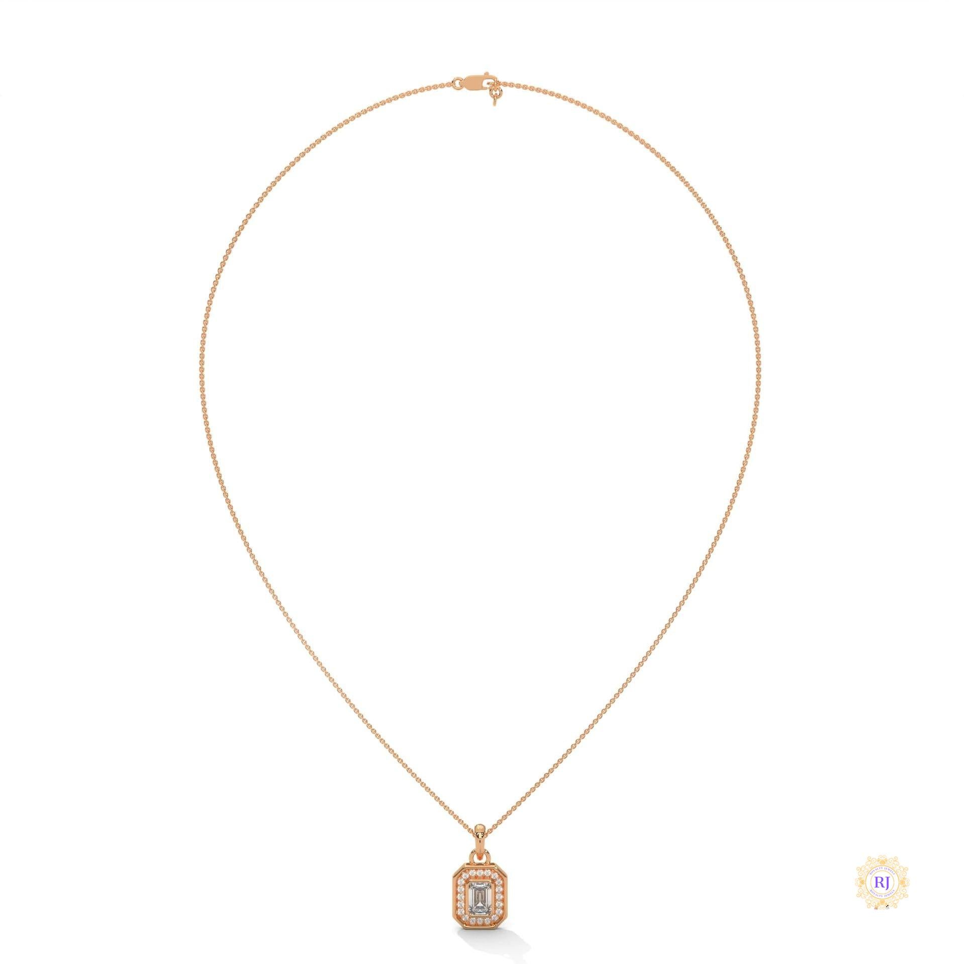 1.0 CT. Emerald-Cut Diamond Halo Pendant