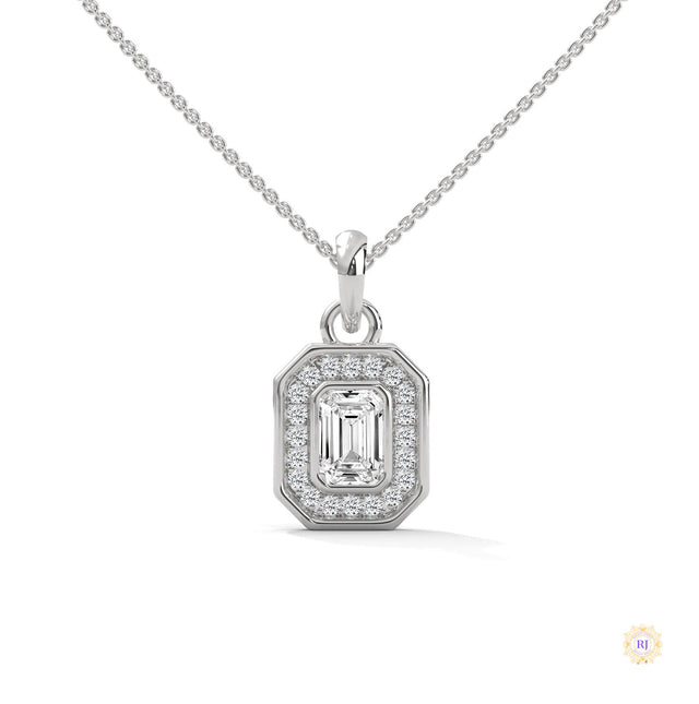 1.0 CT. Emerald-Cut Diamond Halo Pendant