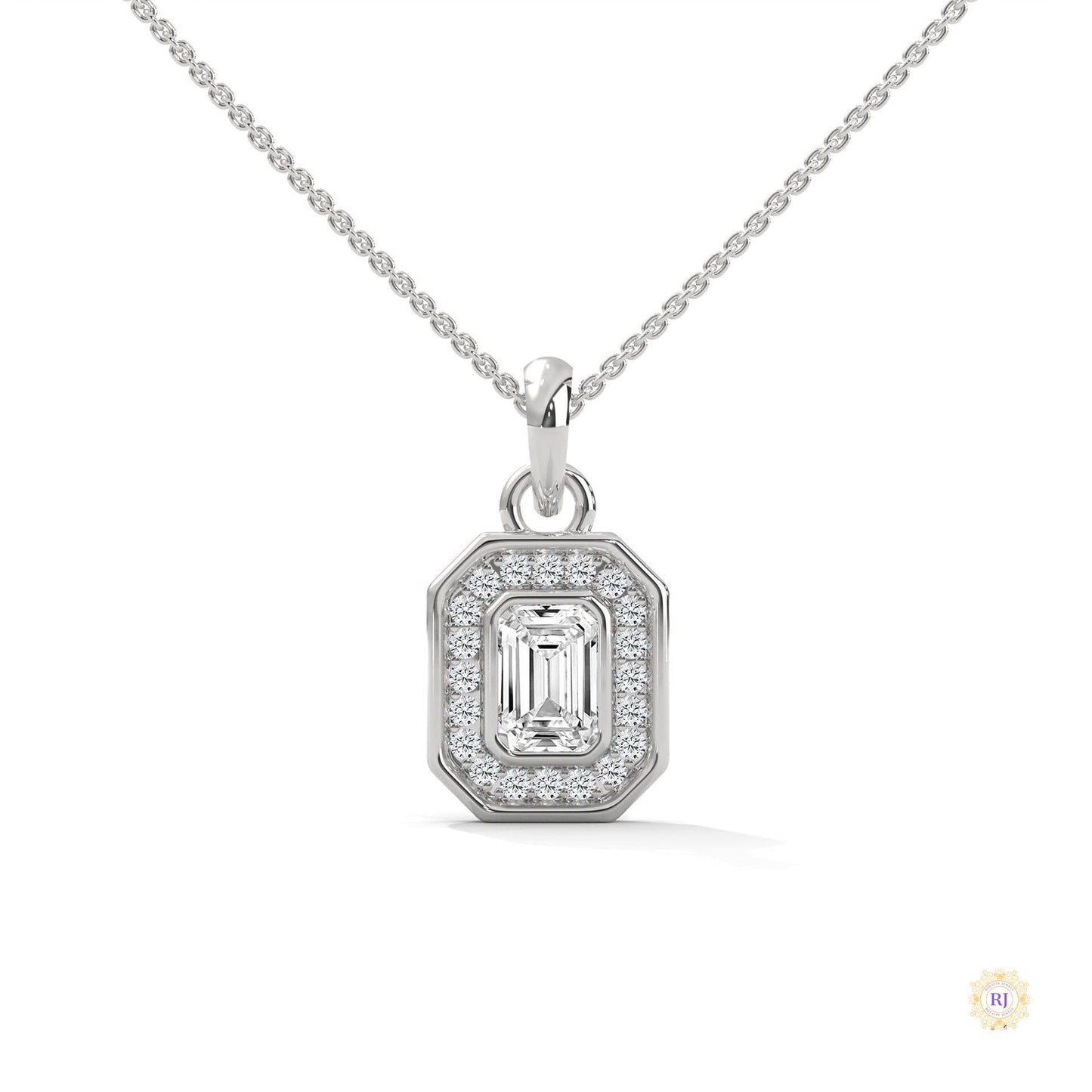 1.0 CT. Emerald-Cut Diamond Halo Pendant