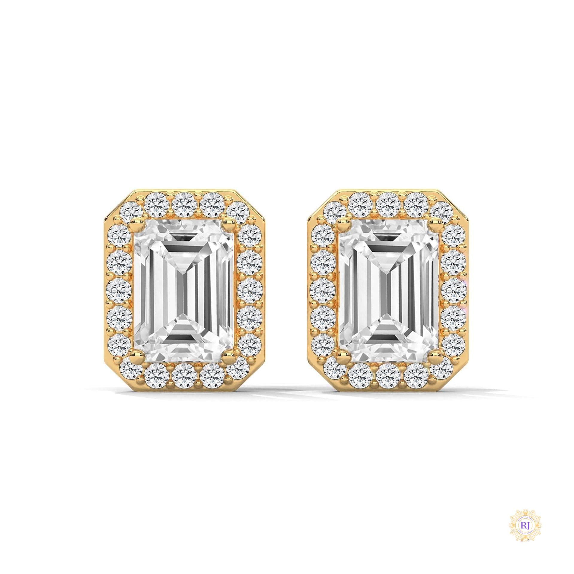 1.05 CT. Emerald-Cut Diamond Halo Stud Earrings