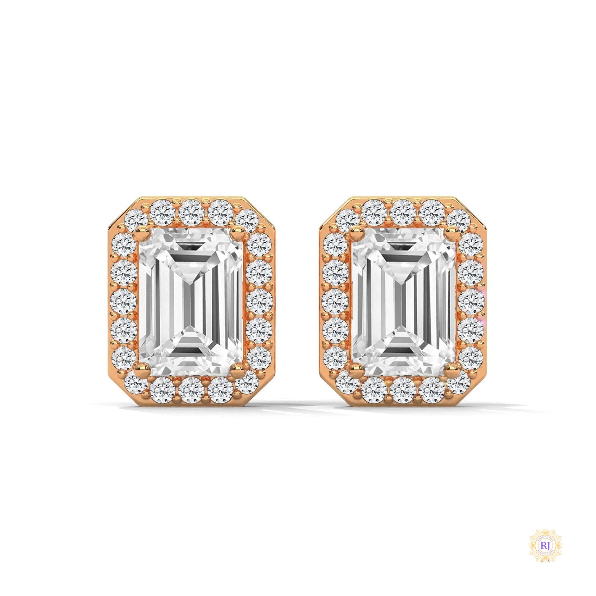 1.05 CT. Emerald-Cut Diamond Halo Stud Earrings