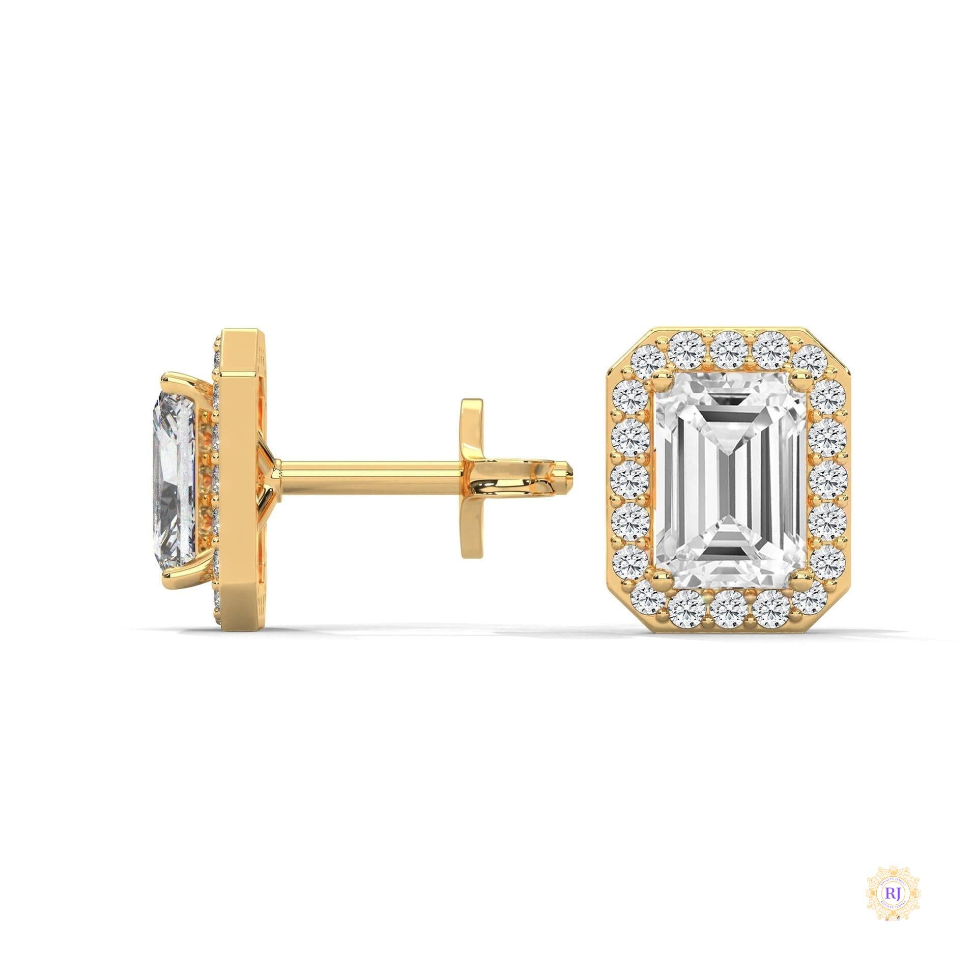 1.05 CT. Emerald-Cut Diamond Halo Stud Earrings