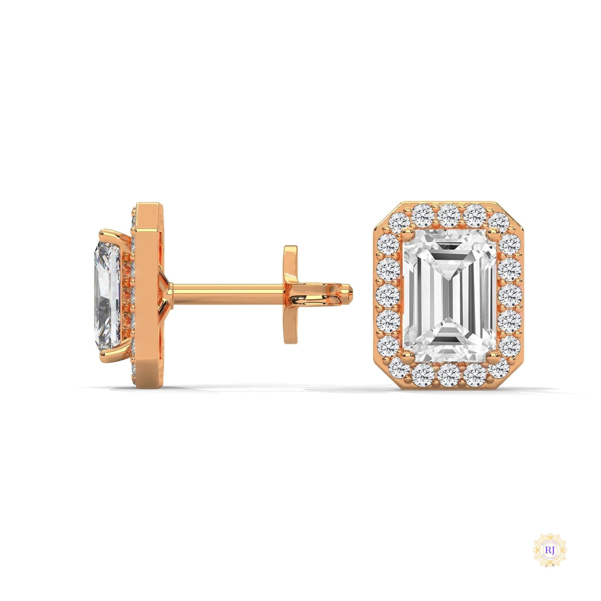1.05 CT. Emerald-Cut Diamond Halo Stud Earrings