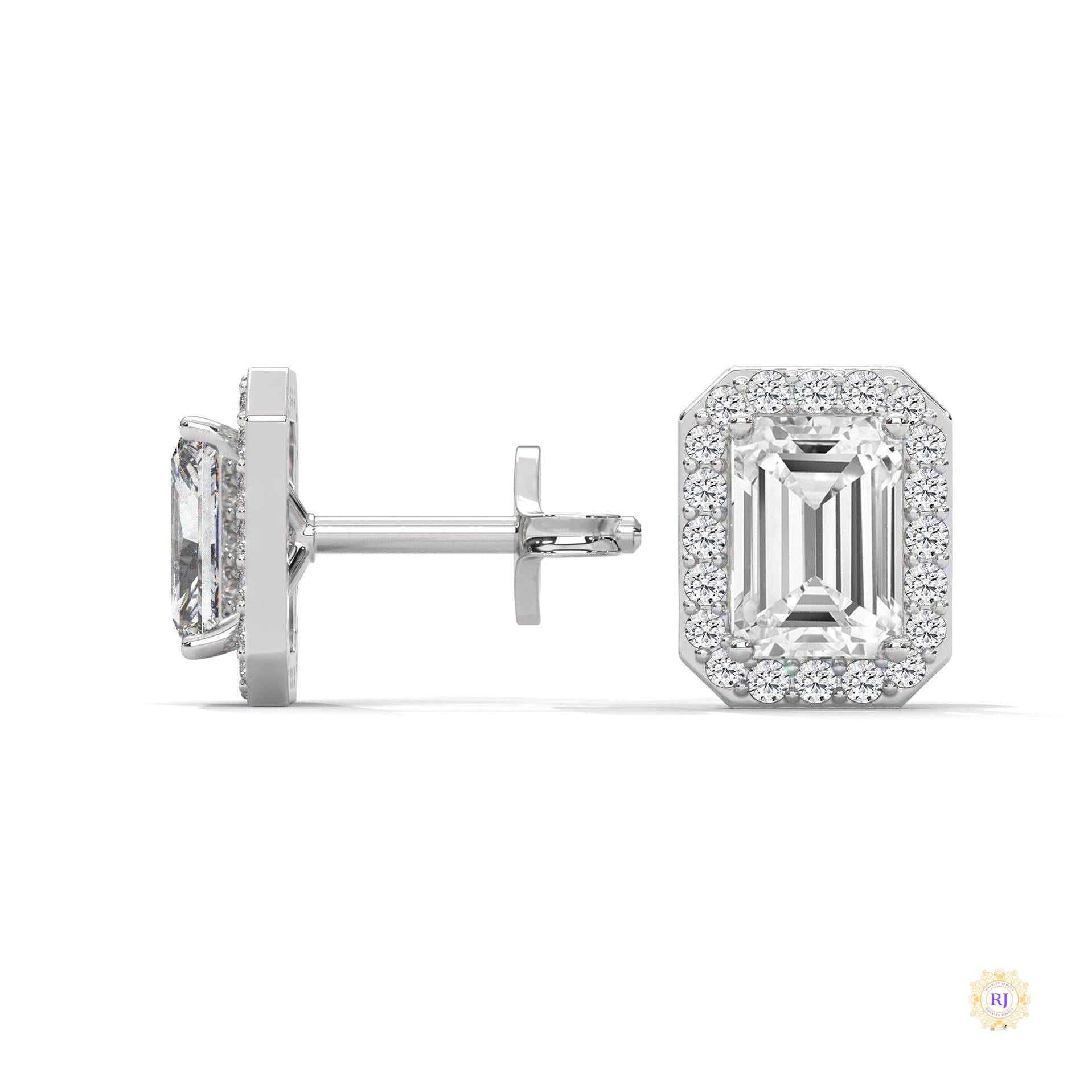 1.05 CT. Emerald-Cut Diamond Halo Stud Earrings