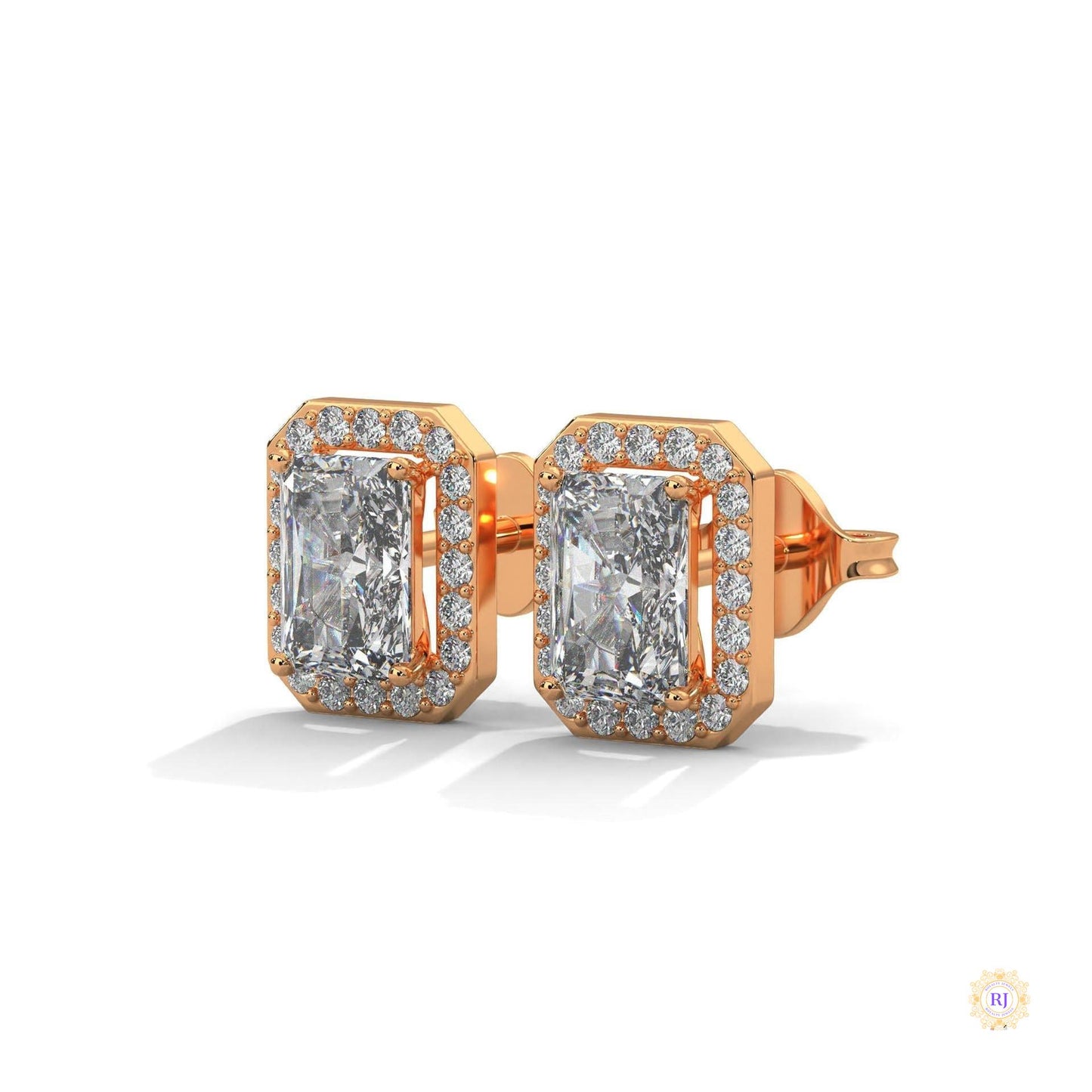1.05 CT. Emerald-Cut Diamond Halo Stud Earrings