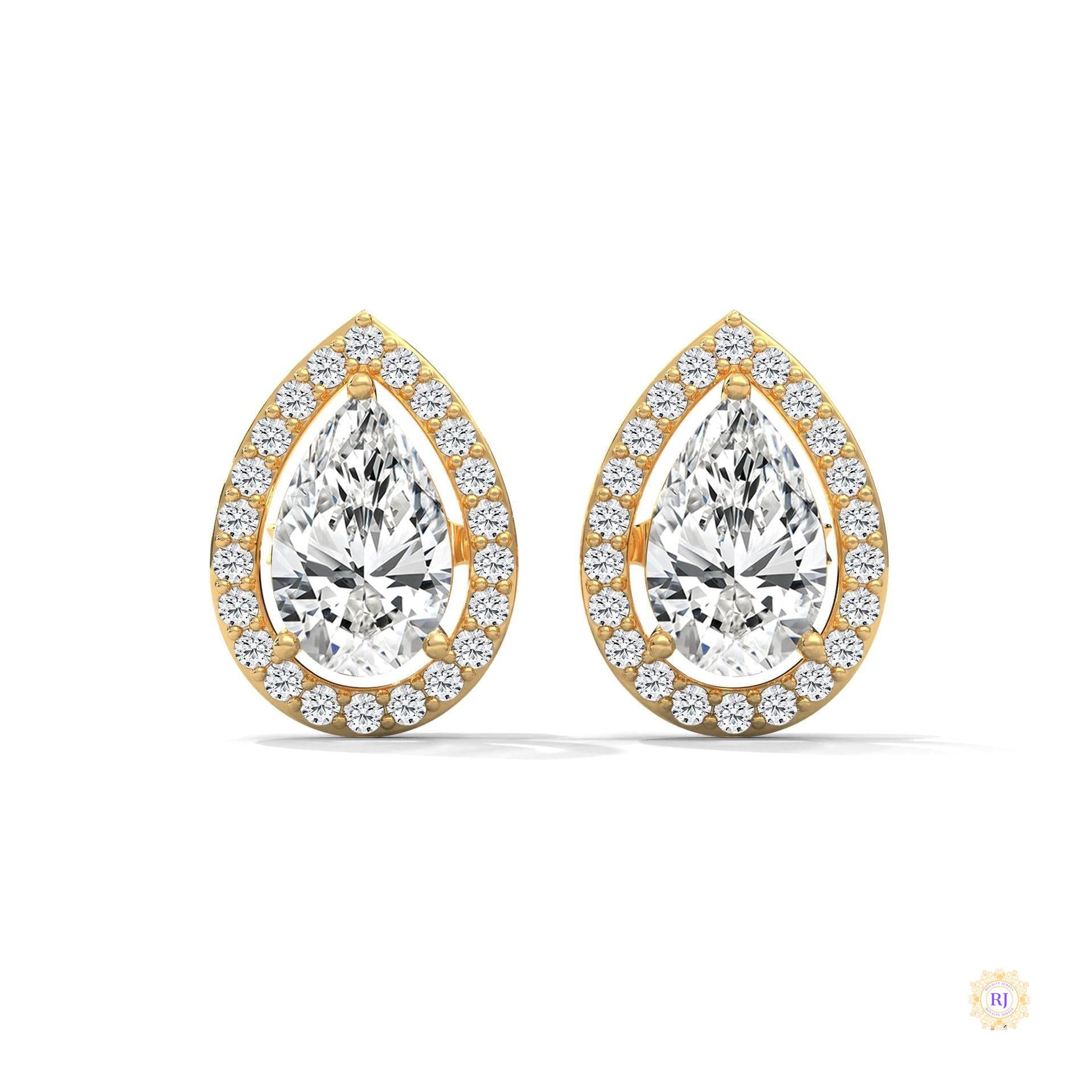 1.09 CT. Pear Diamond Halo Stud Earrings